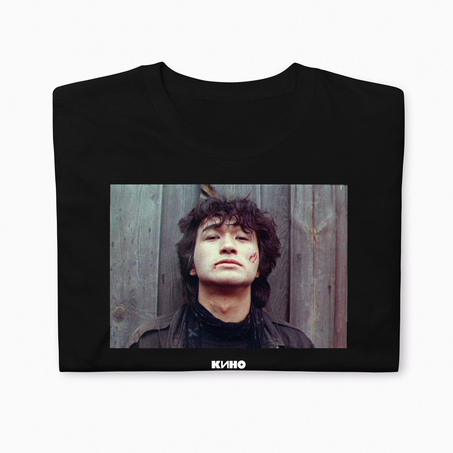 Black vintage T-shirt with Viktor Tsoi photo and Gruppa KINO logo