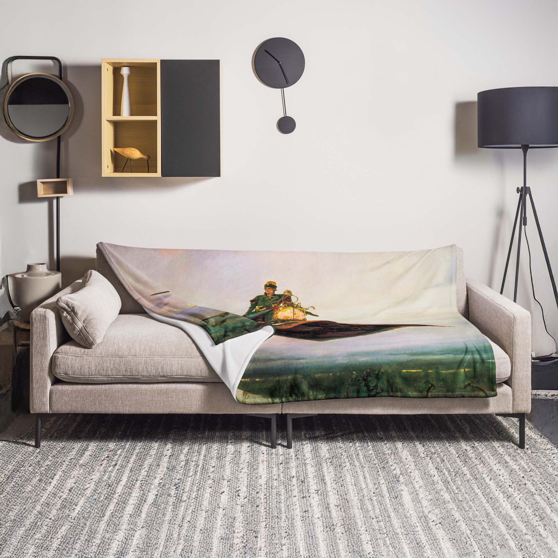Ultra-high-resolution Vasnetsov "Magic Carpet" artwork on a soft, silk-touch throw blanket. Premium quality home decor with unmatched print clarity.