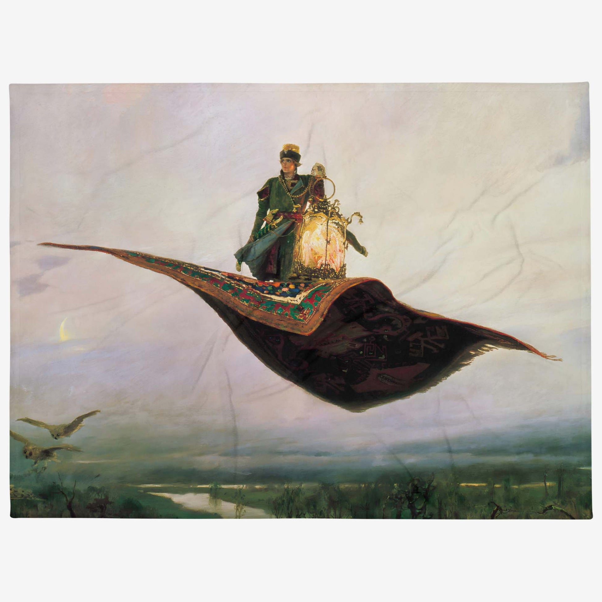 Ultra-high-resolution Vasnetsov "Magic Carpet" artwork on a soft, silk-touch throw blanket. Premium quality home decor with unmatched print clarity.