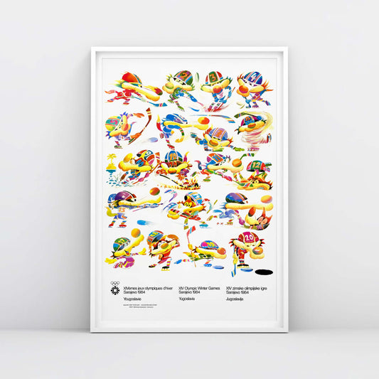 Ultra-rare Sarajevo 1984 Winter Olympics poster featuring Vučko the wolf mascot, in high resolution
