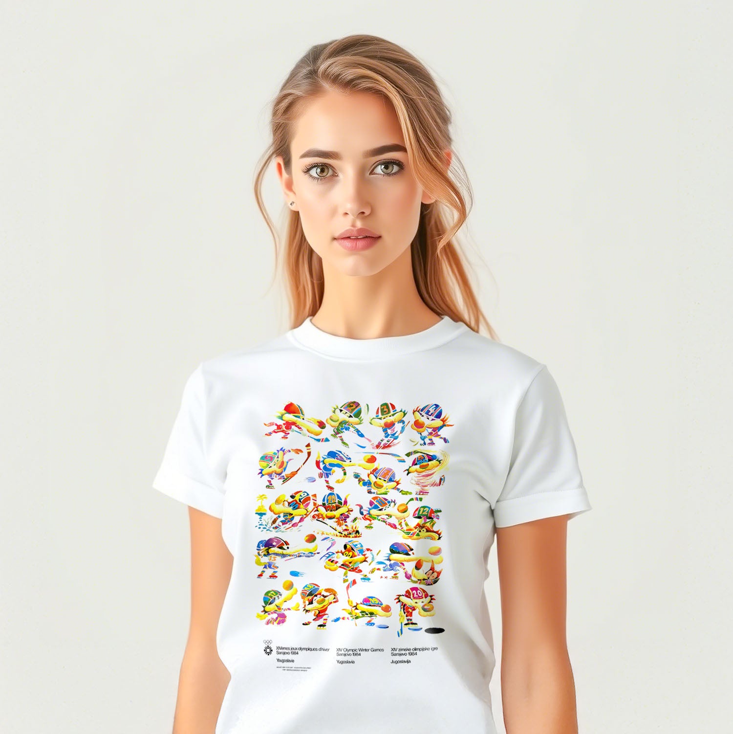 Unisex T-shirt featuring Vučko the wolf from Sarajevo 1984 Olympics – rare Yugoslav design in high quality