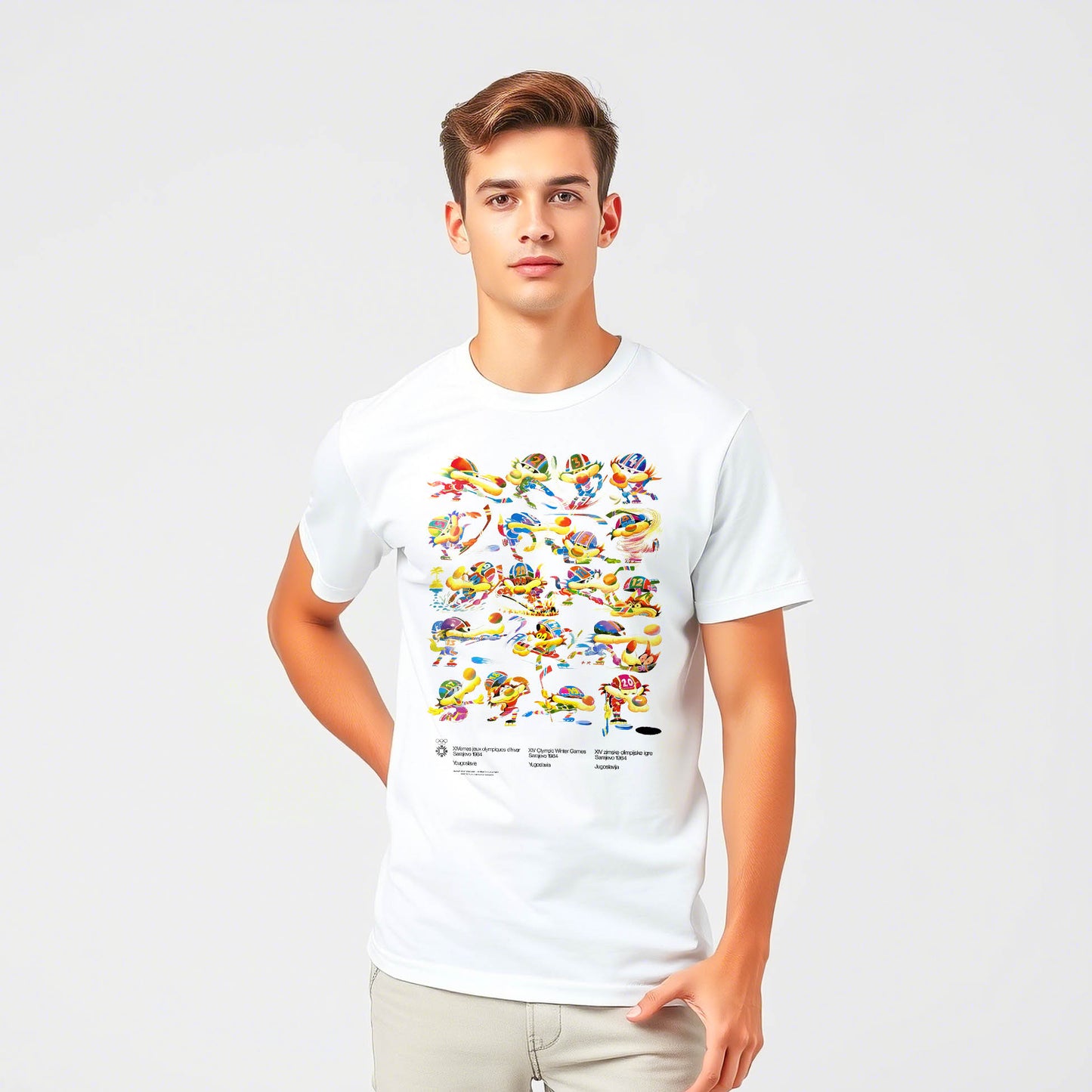 Unisex T-shirt featuring Vučko the wolf from Sarajevo 1984 Olympics – rare Yugoslav design in high quality